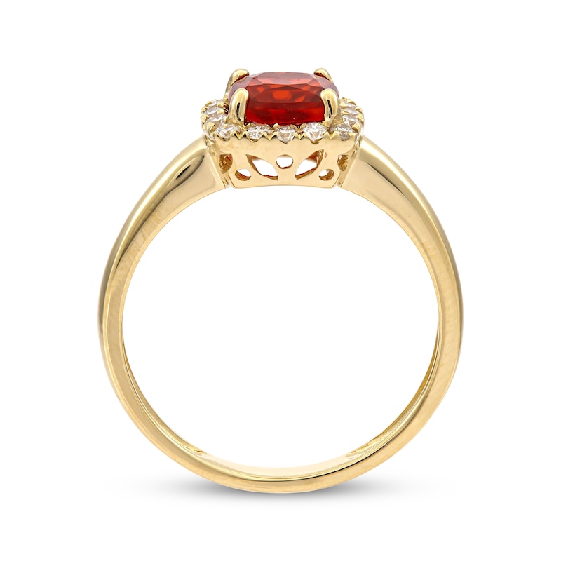 Main Image 2 of Cushion-Cut Mexican Fire Opal & Round-Cut Diamond Ring 1/5 ct tw 10K Yellow Gold