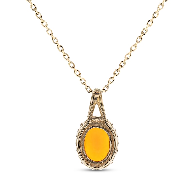 Main Image 2 of Oval-Cut Mexican Fire Opal & Round-Cut Diamond Necklace 1/8 ct tw 10K Yellow Gold 18“