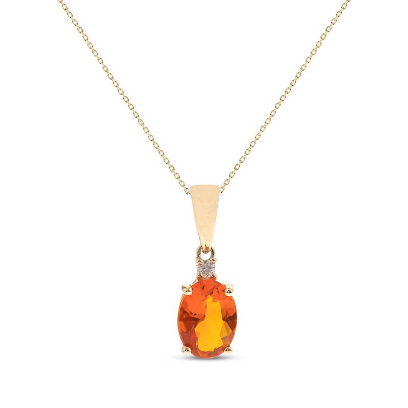 Main Image 1 of Oval-Cut Mexican Fire Opal & Diamond Accent Necklace 10K Yellow Gold 18”