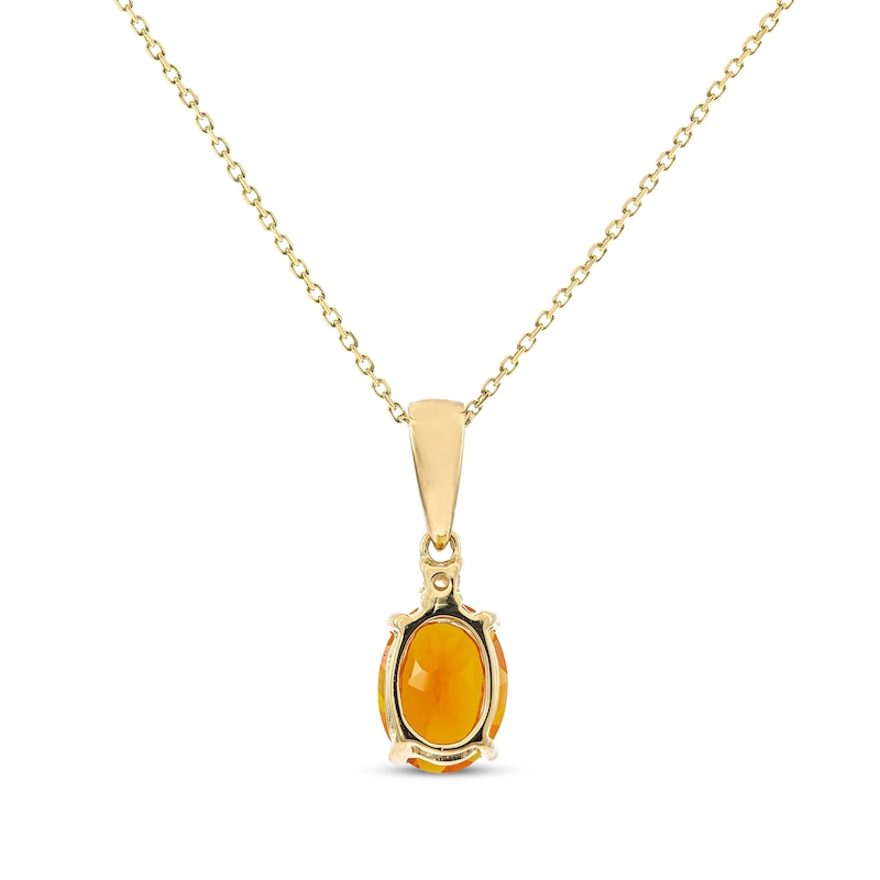 Main Image 2 of Oval-Cut Mexican Fire Opal & Diamond Accent Necklace 10K Yellow Gold 18”