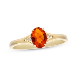 Oval-Cut Mexican Fire Opal & Diamond Accent Ring 10K Yellow Gold