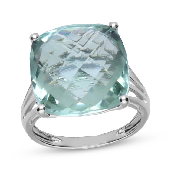 Cushion-Cut Green Quartz & Diamond Accent Cocktail Ring Sterling Silver