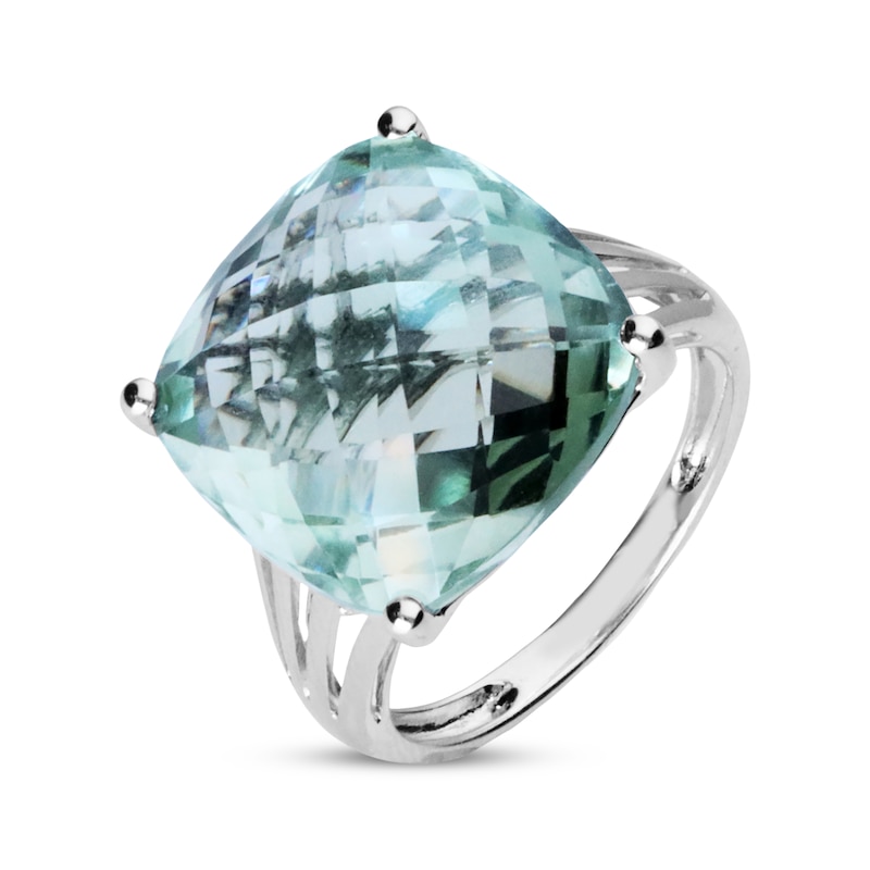 Cushion-Cut Green Quartz & Diamond Accent Cocktail Ring Sterling Silver