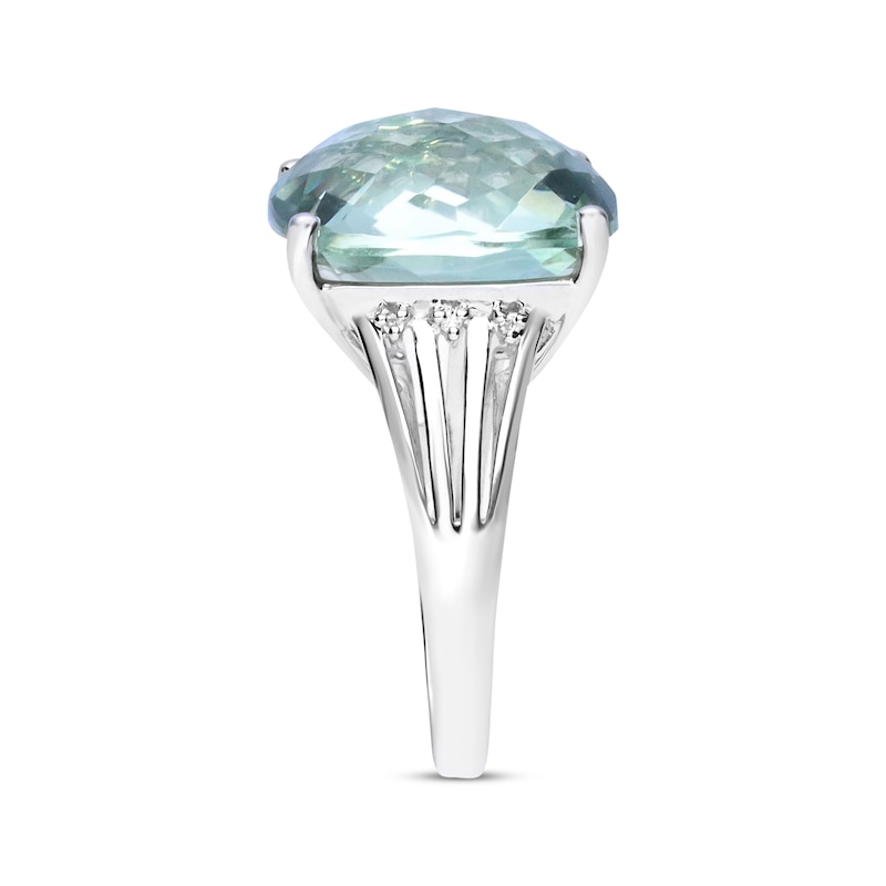 Cushion-Cut Green Quartz & Diamond Accent Cocktail Ring Sterling Silver