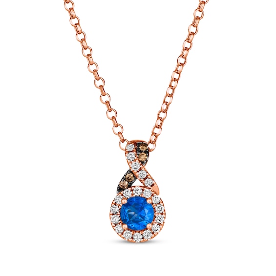 Le Vian Chocolate Twist Round-Cut Sapphire Necklace 1/6 ct tw Diamonds 14K Strawberry Gold 19”