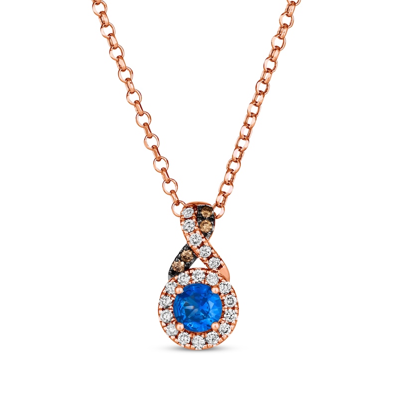 Main Image 1 of Le Vian Chocolate Twist Round-Cut Sapphire Necklace 1/6 ct tw Diamonds 14K Strawberry Gold 19”