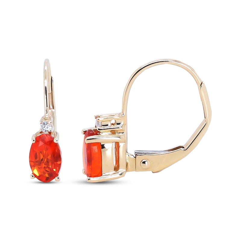 Main Image 1 of Oval-Cut Mexican Fire Opal & Diamond Accent Drop Earrings 10K Yellow Gold