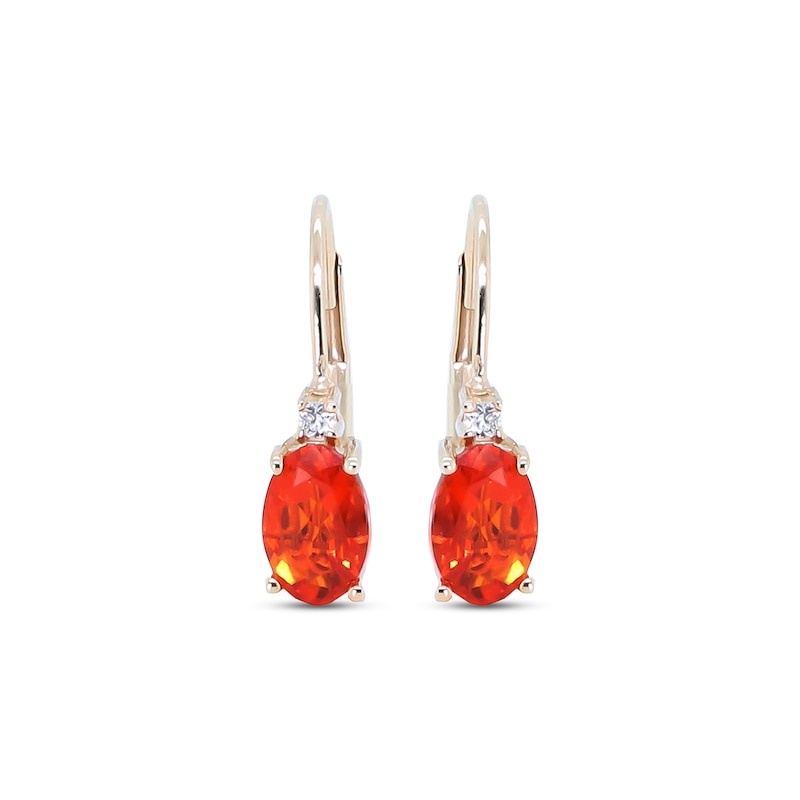 Main Image 2 of Oval-Cut Mexican Fire Opal & Diamond Accent Drop Earrings 10K Yellow Gold