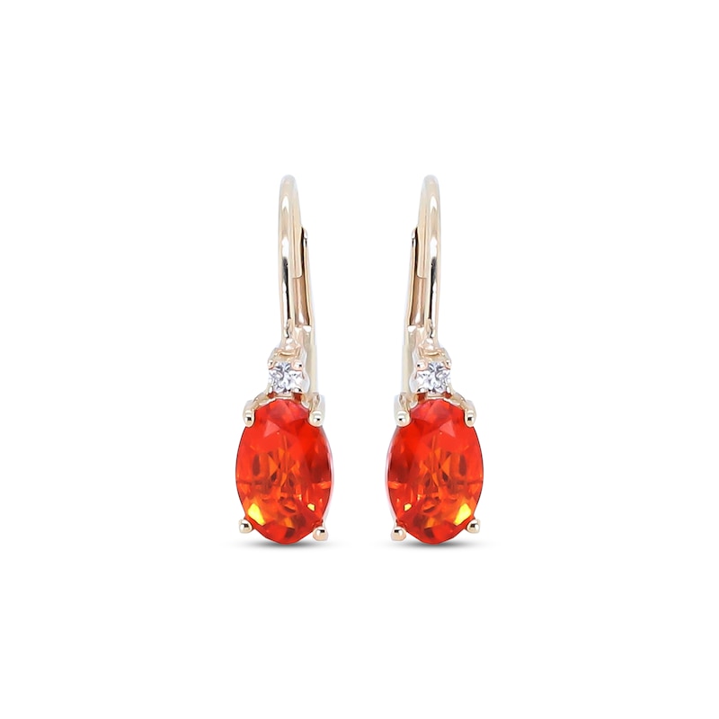 Oval-Cut Mexican Fire Opal & Diamond Accent Drop Earrings 10K Yellow Gold