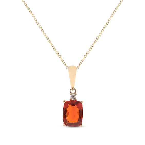 Cushion-Cut Mexican Fire Opal & Diamond Accent Necklace 10K Yellow Gold 18”