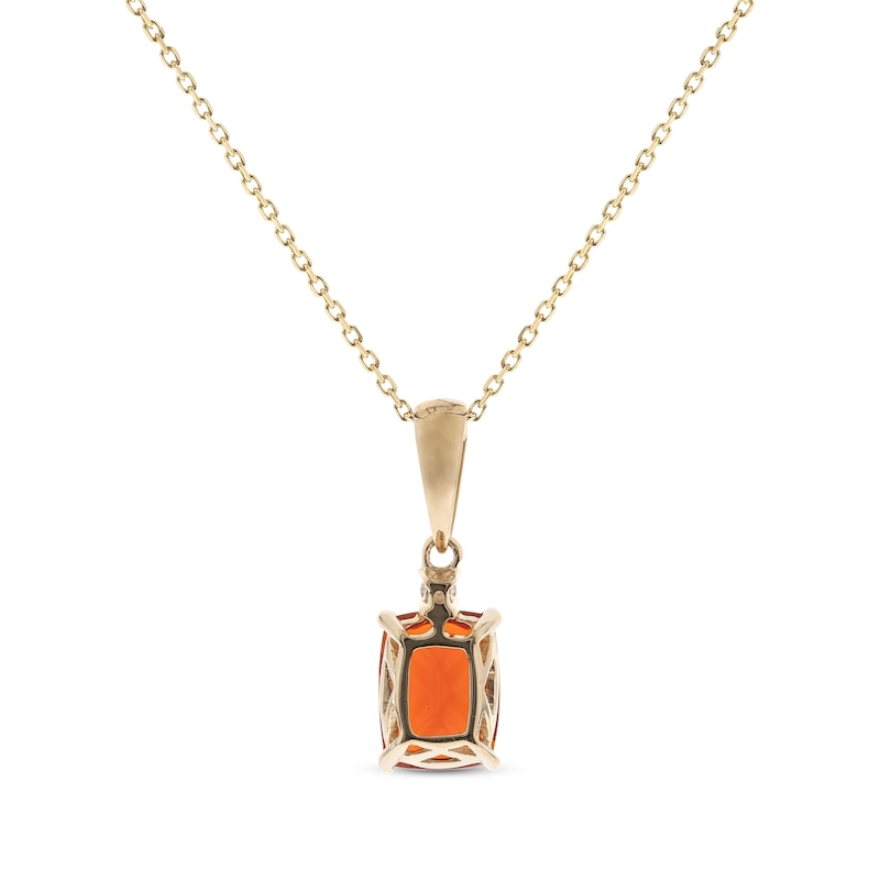 Main Image 2 of Cushion-Cut Mexican Fire Opal & Diamond Accent Necklace 10K Yellow Gold 18”