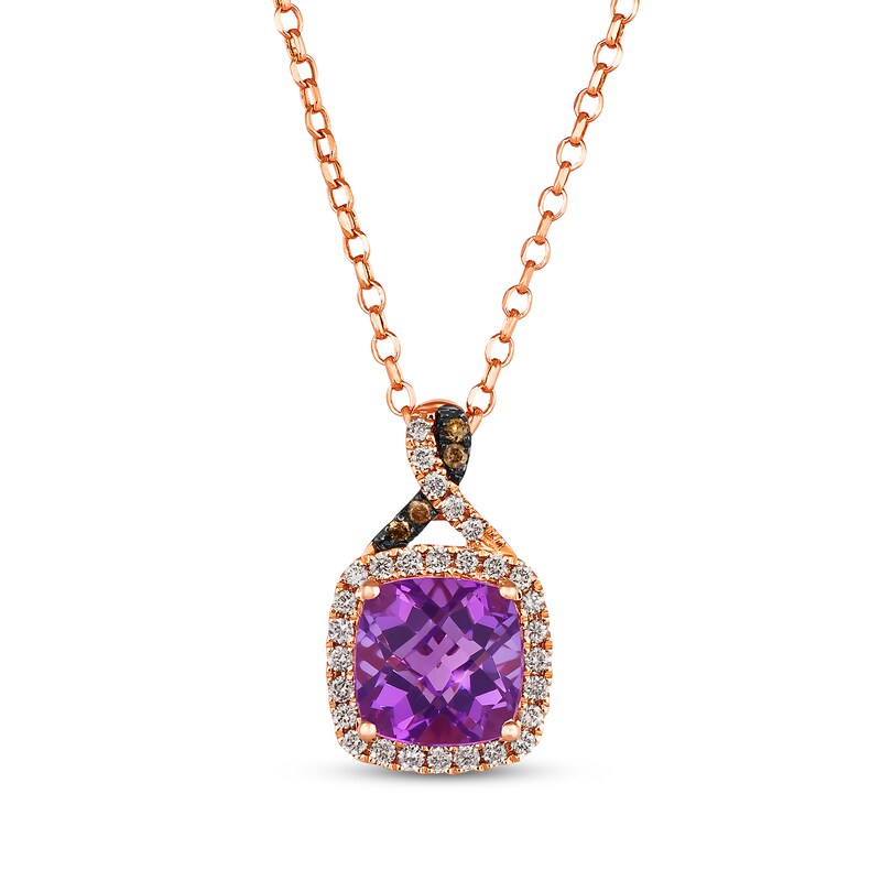 Main Image 1 of Le Vian Chocolate Twist Amethyst Necklace 1/5 ct tw Diamonds 14K Strawberry Gold 19”