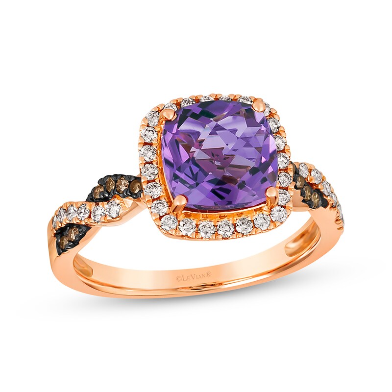 Main Image 1 of Le Vian Chocolate Twist Amethyst Ring 1/3 ct tw Diamonds 14K Strawberry Gold