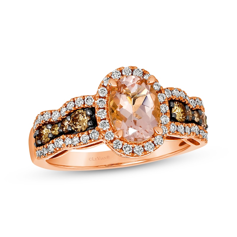 Main Image 1 of Le Vian Chocolate Waterfall Round-Cut Morganite Ring 3/4 ct tw Diamonds 14K Strawberry Gold