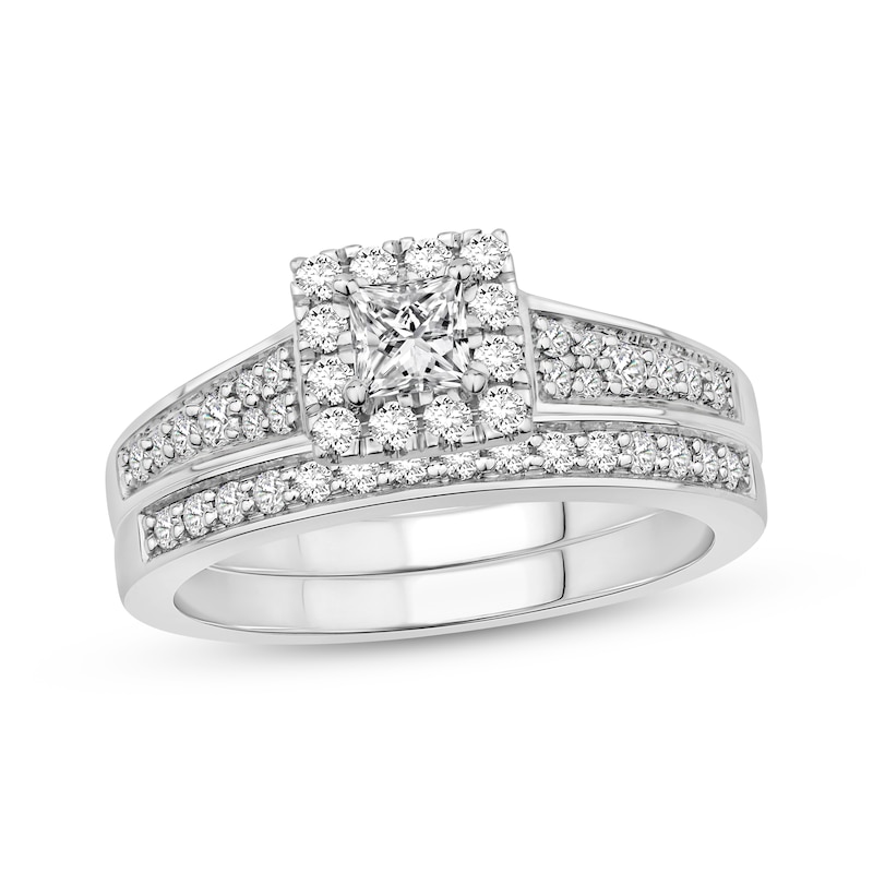 Main Image 1 of Princess-Cut Diamond Bridal Set 3/4 ct tw 10K White Gold