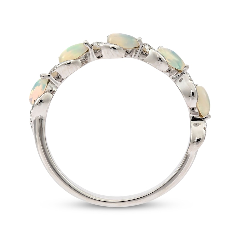 Main Image 2 of Pear-Shaped Opal & Round-Cut Diamond Ring 1/10 ct tw 10K White Gold