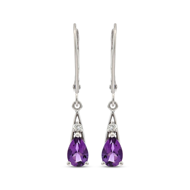 Main Image 2 of Pear-Shaped Amethyst & Round-Cut Diamond Drop Earrings 1/20 ct tw 10K White Gold