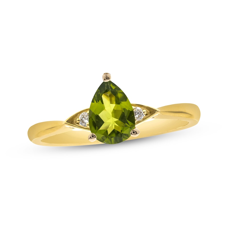 Main Image 1 of Pear-Shaped Peridot & Round-Cut Diamond Ring 1/20 ct tw 10K Yellow Gold