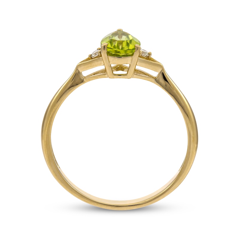 Main Image 2 of Pear-Shaped Peridot & Round-Cut Diamond Ring 1/20 ct tw 10K Yellow Gold
