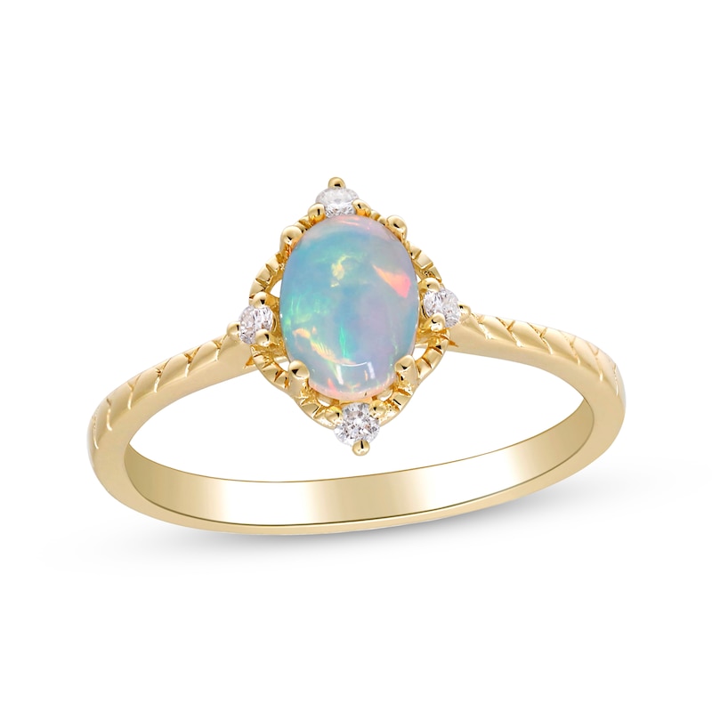 Main Image 1 of Oval-Cut Opal & Round-Cut Diamond Ring 1/20 ct tw 10K Yellow Gold