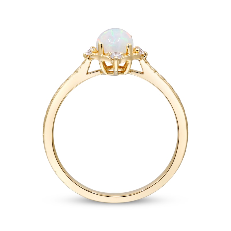 Main Image 2 of Oval-Cut Opal & Round-Cut Diamond Ring 1/20 ct tw 10K Yellow Gold