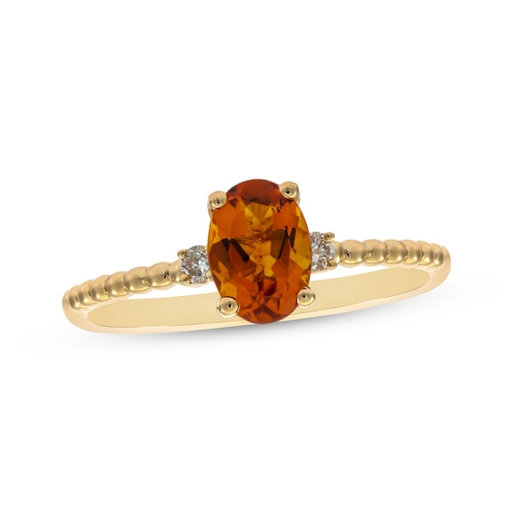 Oval-Cut Citrine & Round-Cut Diamond Ring 1/20 ct tw 10K Yellow Gold