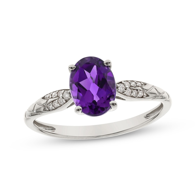 Main Image 1 of Oval-Cut Amethyst & Round-Cut Diamond Ring 1/20 ct tw 10K White Gold