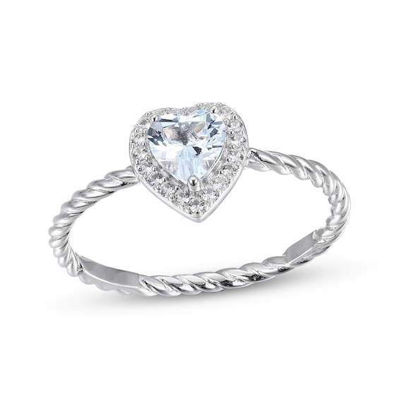 Heart-Shaped Aquamarine & Round-Cut White Lab-Created Sapphire Ring Sterling Silver
