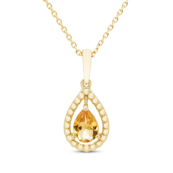 Pear-Shaped Citrine Beaded Necklace 10K Yellow Gold 18”