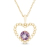 Thumbnail Image 1 of Round-Cut Amethyst Beaded Open Heart Necklace 10K Yellow Gold 18”