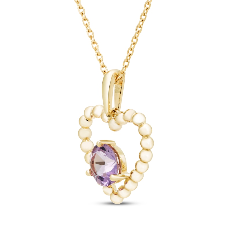 Main Image 2 of Round-Cut Amethyst Beaded Open Heart Necklace 10K Yellow Gold 18”