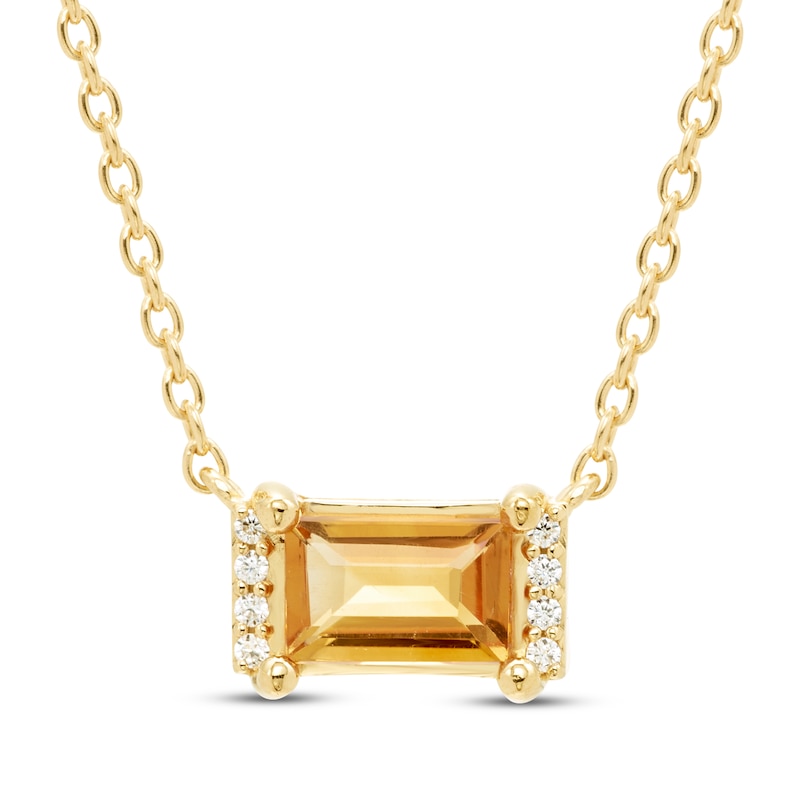 Main Image 1 of Baguette-Cut Citrine & Diamond Accent Necklace 10K Yellow Gold 18”