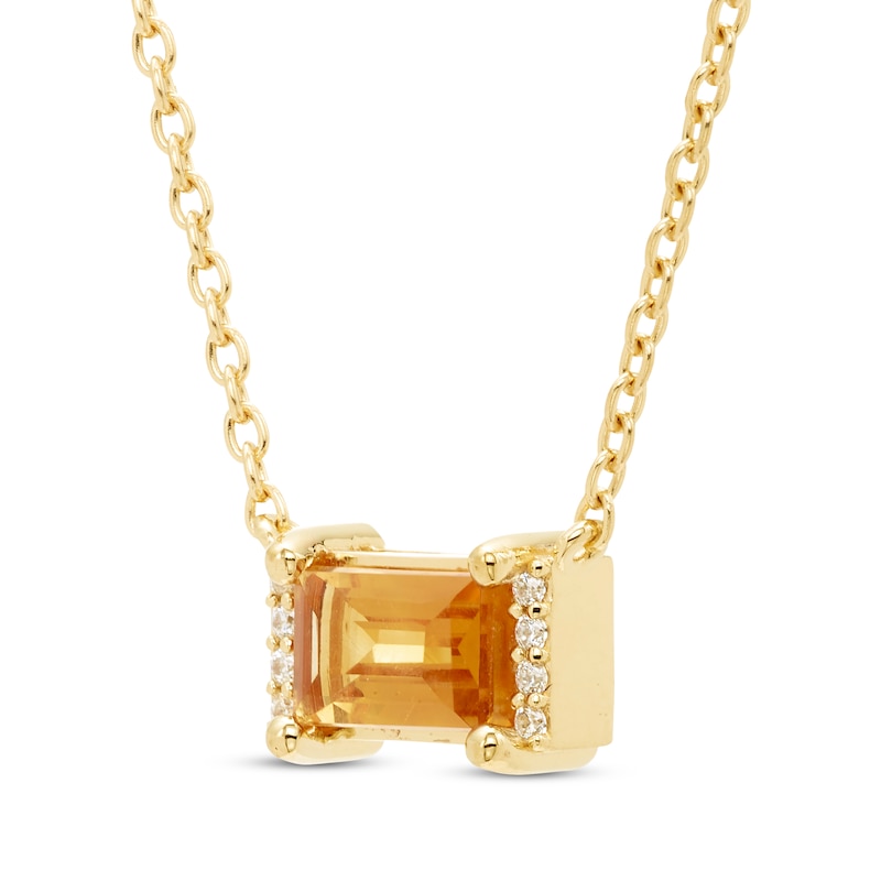 Main Image 2 of Baguette-Cut Citrine & Diamond Accent Necklace 10K Yellow Gold 18”