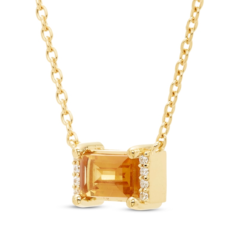 Baguette-Cut Citrine & Diamond Accent Necklace 10K Yellow Gold 18”