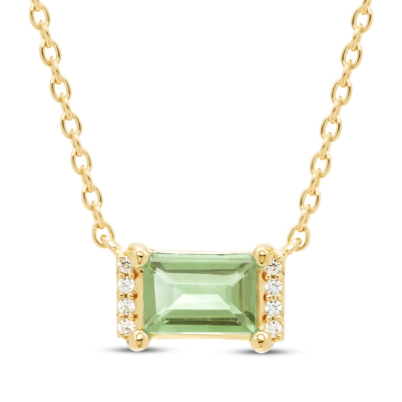 Main Image 1 of Baguette-Cut Peridot & Diamond Accent Necklace 10K Yellow Gold 18”