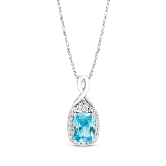 Octagon-Cut Swiss Blue Topaz & White Topaz Necklace Sterling Silver 18"
