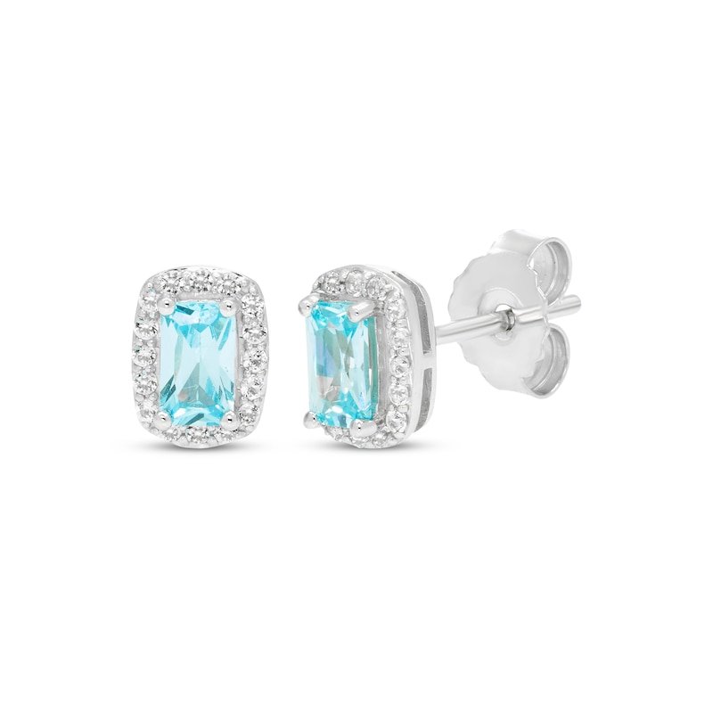 Octagon-Cut Swiss Blue Topaz & White Topaz Stud Earrings Sterling Silver