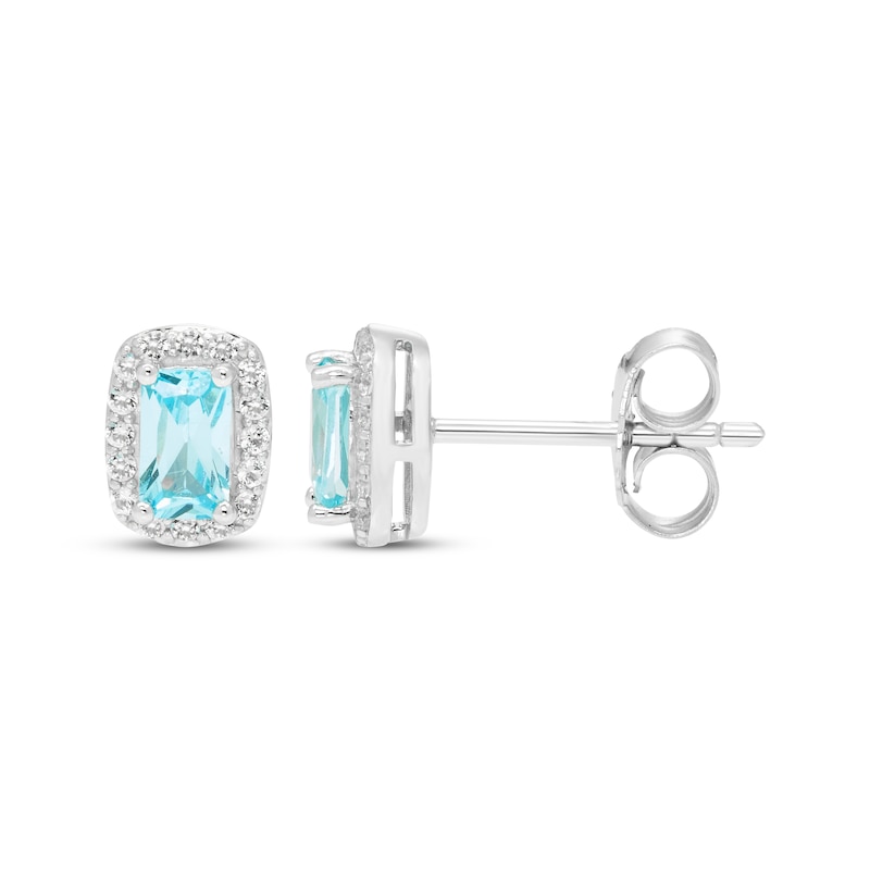 Main Image 3 of Octagon-Cut Swiss Blue Topaz & White Topaz Stud Earrings Sterling Silver