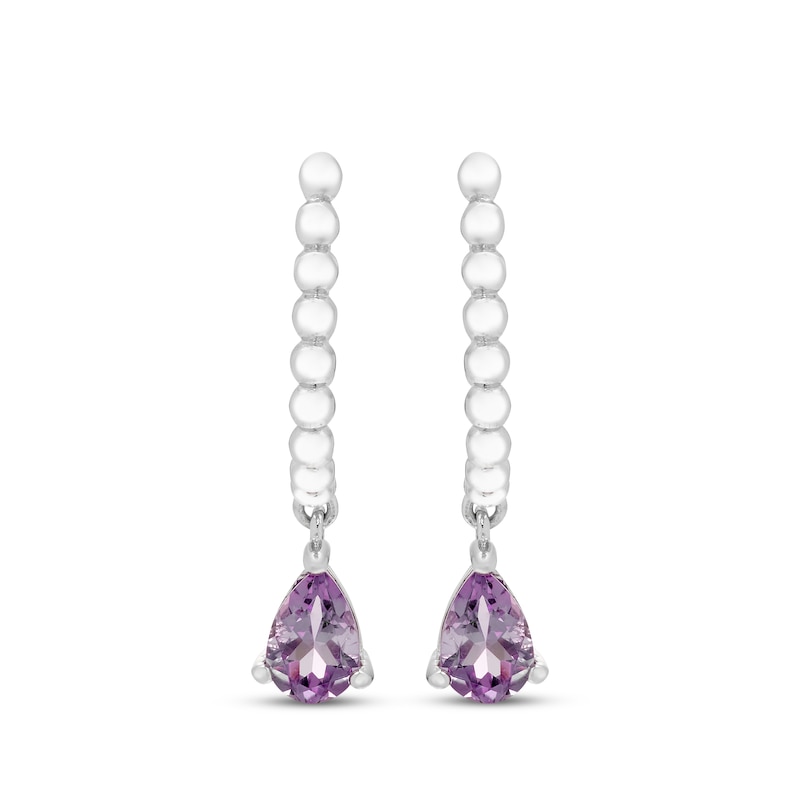 Main Image 2 of Pear-Shaped Amethyst Beaded Drop Earrings Sterling Silver