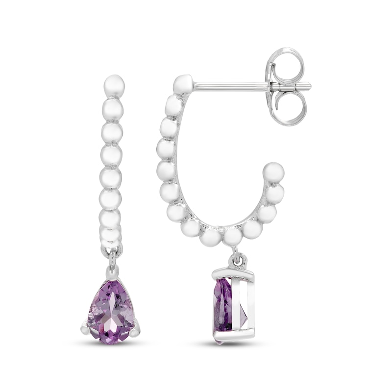 Main Image 3 of Pear-Shaped Amethyst Beaded Drop Earrings Sterling Silver