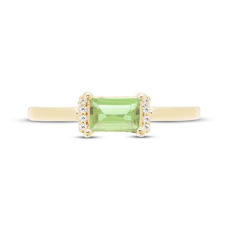 Main Image 3 of Baguette-Cut Peridot & Diamond Accent Ring 10K Yellow Gold