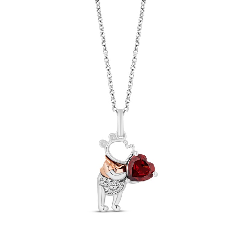 Disney Treasures Winnie the Pooh Heart-Cut Garnet & Diamond Accent Necklace Sterling Silver & 10K Rose Gold 19"