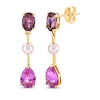Thumbnail Image 0 of Oval-Cut Rhodolite Garnet, Pink Cultured Pearl & Pear-Shaped Pink Lab-Created Sapphire Drop Earrings 10K Yellow Gold
