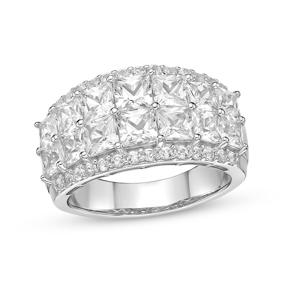 Square & Round-Cut White Lab-Created Sapphire Ring Sterling Silver