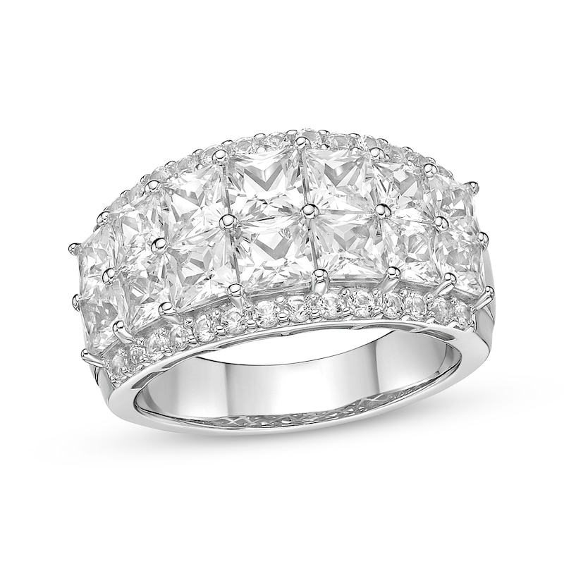 Main Image 1 of Square & Round-Cut White Lab-Created Sapphire Ring Sterling Silver