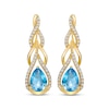 Thumbnail Image 2 of Pear-Shaped Swiss Blue Topaz & Round-Cut Diamond Teardrop Twist Earrings 1/4 ct tw 10K Yellow Gold