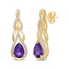 Thumbnail Image 1 of Pear-Shaped Amethyst & Round-Cut Diamond Teardrop Twist Earrings 1/4 ct tw 10K Yellow Gold