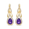Thumbnail Image 2 of Pear-Shaped Amethyst & Round-Cut Diamond Teardrop Twist Earrings 1/4 ct tw 10K Yellow Gold