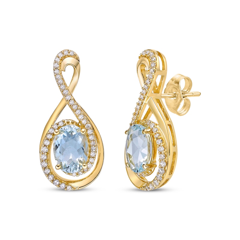 Oval-Cut Aquamarine & Round-Cut Diamond Infinity Earrings 1/4 ct tw 10K ...