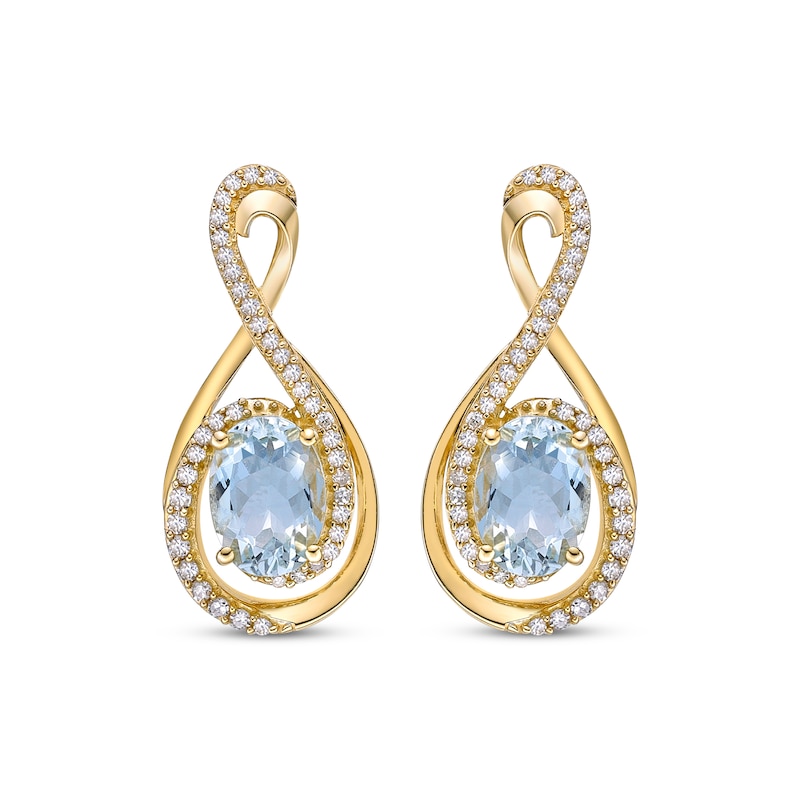 Oval-Cut Aquamarine & Round-Cut Diamond Infinity Earrings 1/4 ct tw 10K Yellow Gold